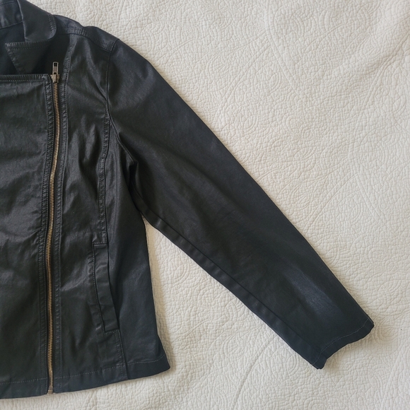 Eileen Fisher Black Waxed Cotton Moto Jacket Large - Picture 6 of 9